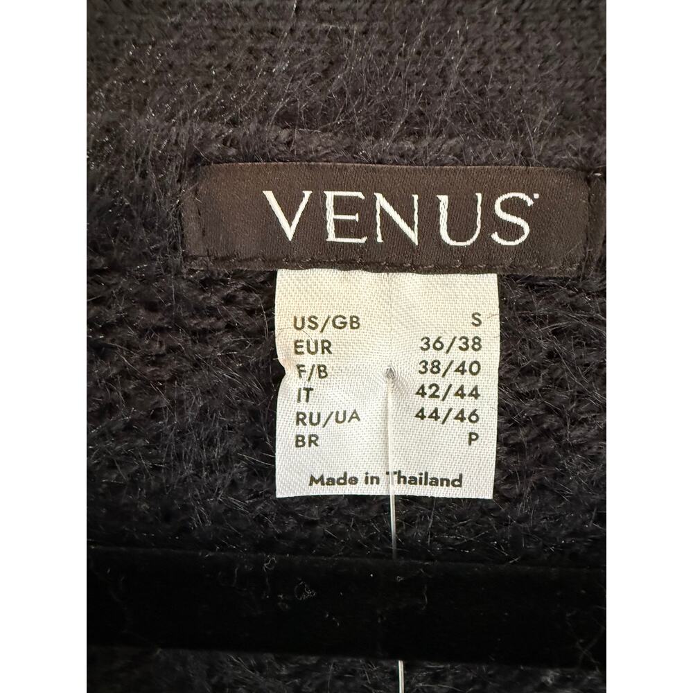 VENUS NWT Women's Black Fuzzy Eyelash Knit Open Front Long Cardigan Sweater S - Picture 3 of 8